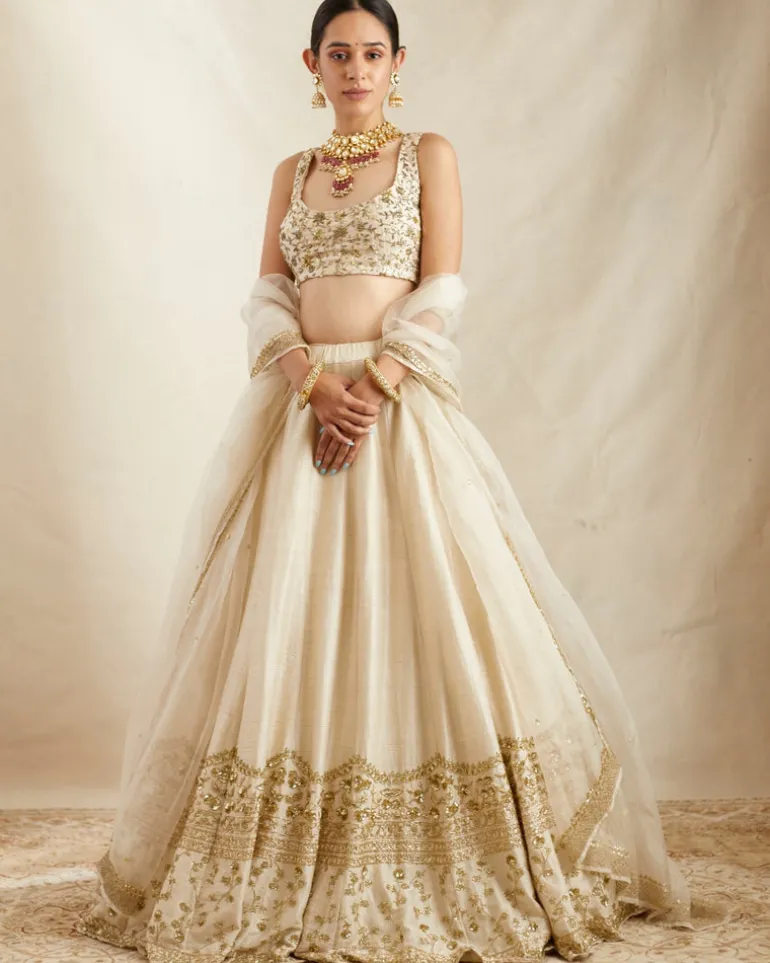 Off White With Gold Work Lehenga Set