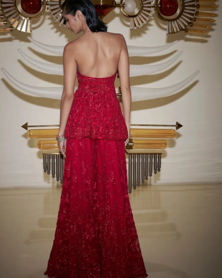 Off-Shoulder Red Sharara Set