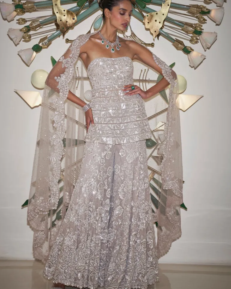 Off-Shoulder White Sharara Set