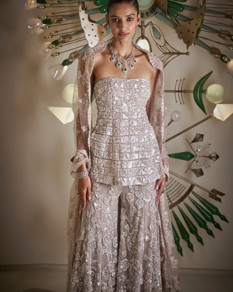 Off-Shoulder White Sharara Set