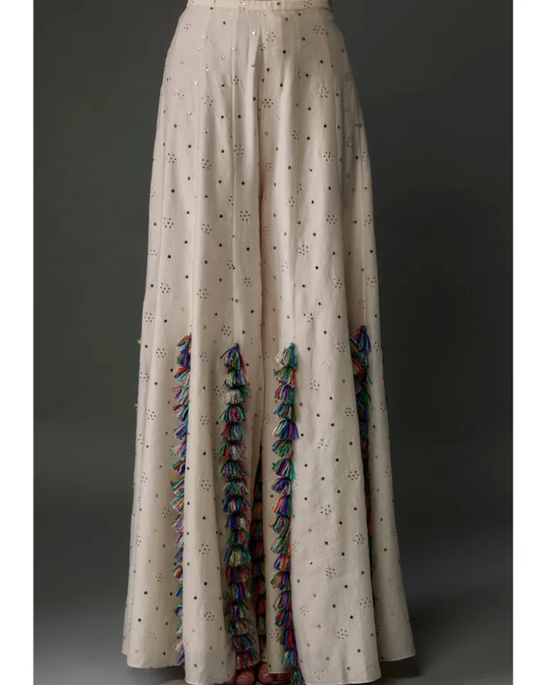 Off-White Embroidered Back Tie-Up Choli With Sharara Set