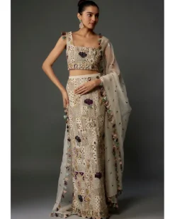 Off-White Embroidered Choli And Skirt Set