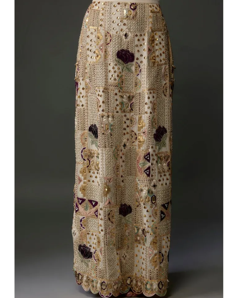 Off-White Embroidered Choli And Skirt Set