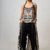 Off-White Printed & Hand Embroidered Singlet With Black Drape Pant Set