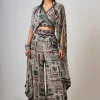 Off-White Printed & Hand-Embroidered Long Kaftan Top With Pant Set
