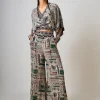 Off-White Printed & Hand-Embroidered Kaftan Top With Pant Set