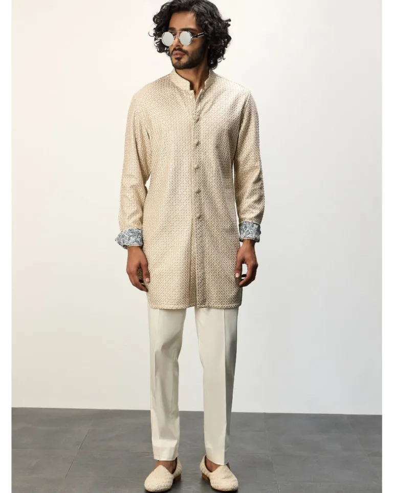 OG Champagne Front Open Kurta Set