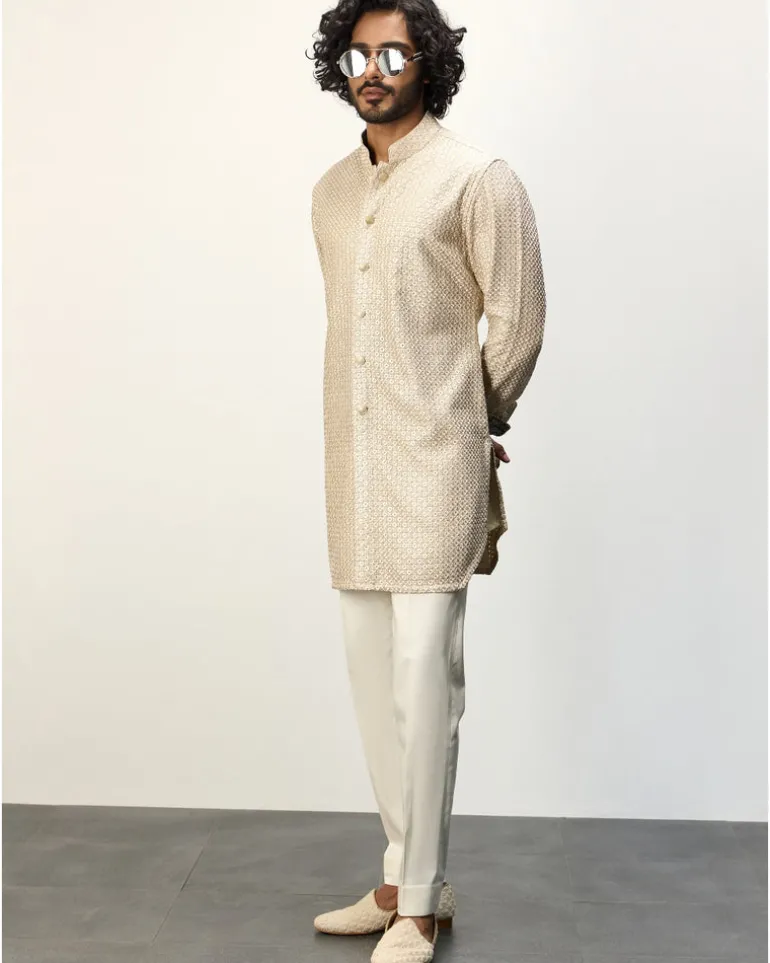 OG Champagne Front Open Kurta Set
