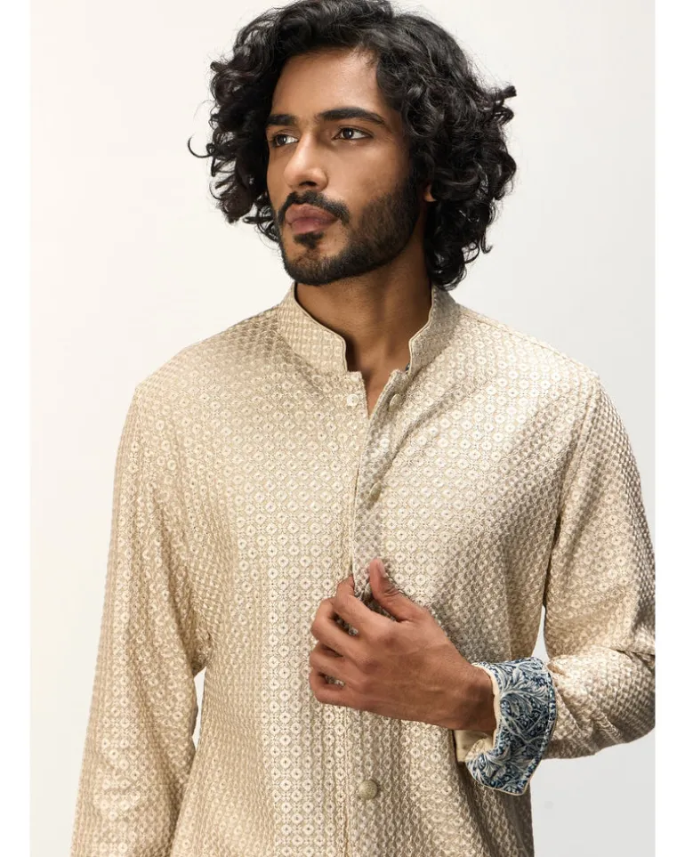 OG Champagne Front Open Kurta Set