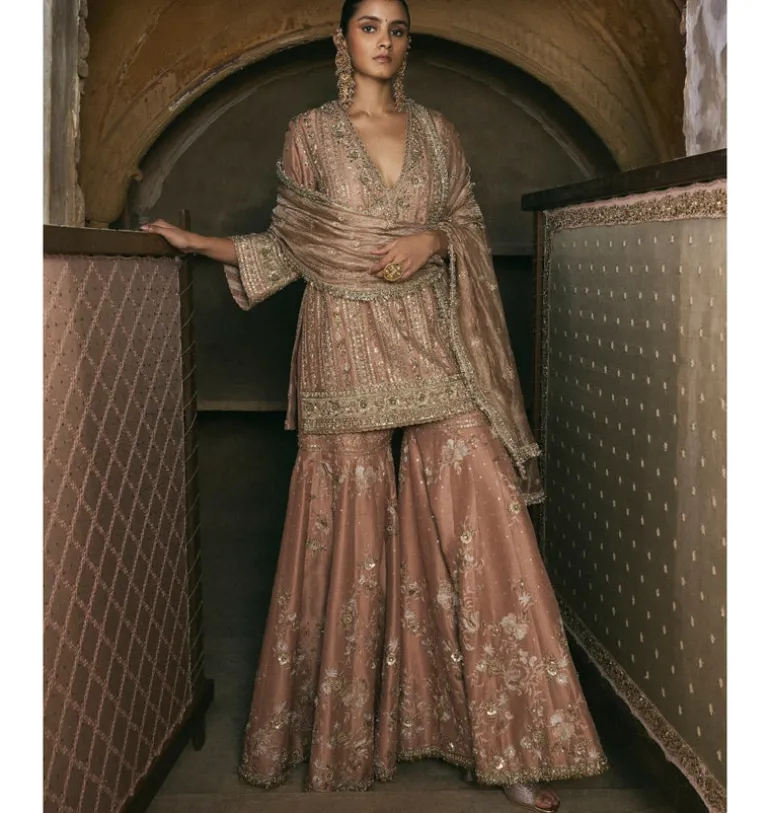 Old Rose Kurta And Gharara Set