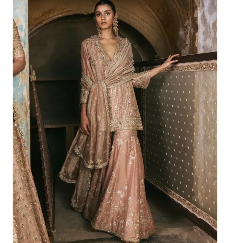 Old Rose Kurta And Gharara Set
