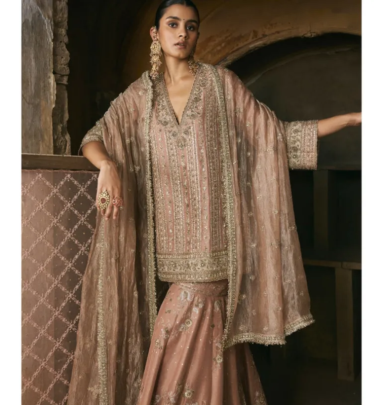 Old Rose Kurta And Gharara Set