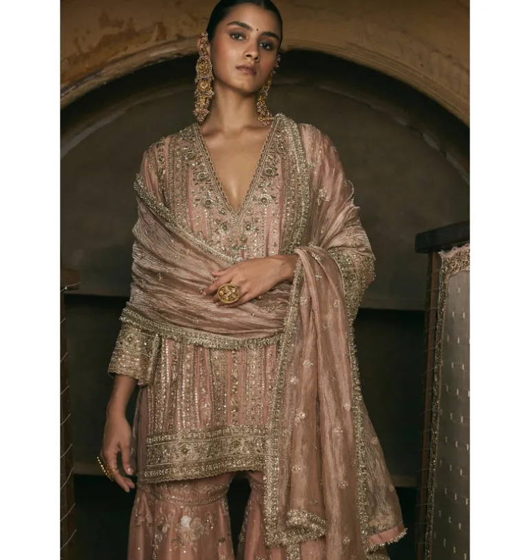 Old Rose Kurta And Gharara Set