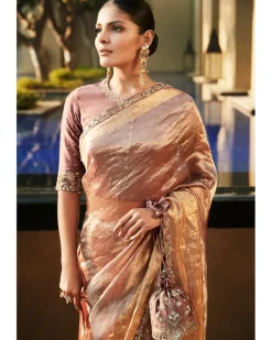 Old Rose Meera Wrinkled Tissue Sari