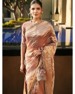 Old Rose Meera Wrinkled Tissue Sari