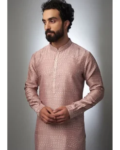 Old Rose Pink Pure Silk Bandhani Printed Kurta Set