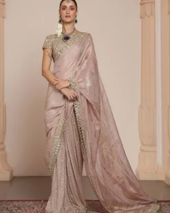Old Rose Silk Tissue Sari Set