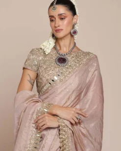 Old Rose Silk Tissue Sari Set