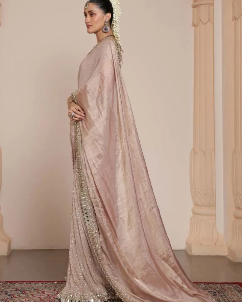 Old Rose Silk Tissue Sari Set
