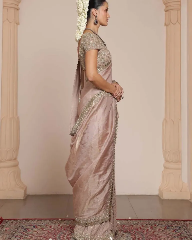 Old Rose Silk Tissue Sari Set