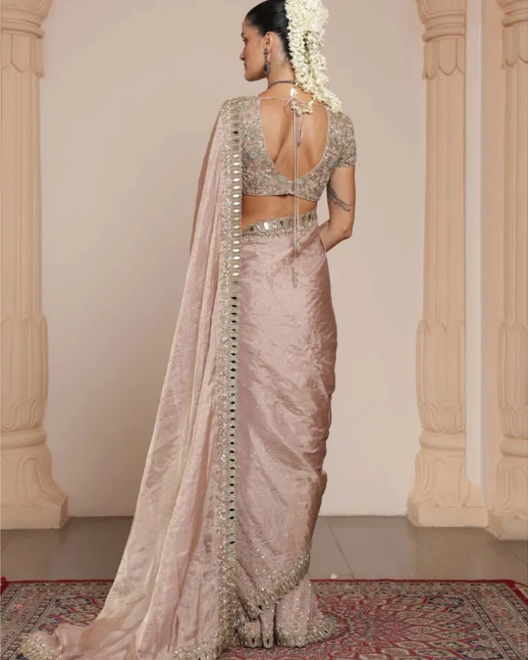 Old Rose Silk Tissue Sari Set