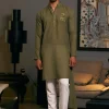 Olive Blended Asymmetric Goe Dragon Kurta Set