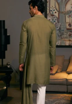 Olive Blended Asymmetric Goe Dragon Kurta Set