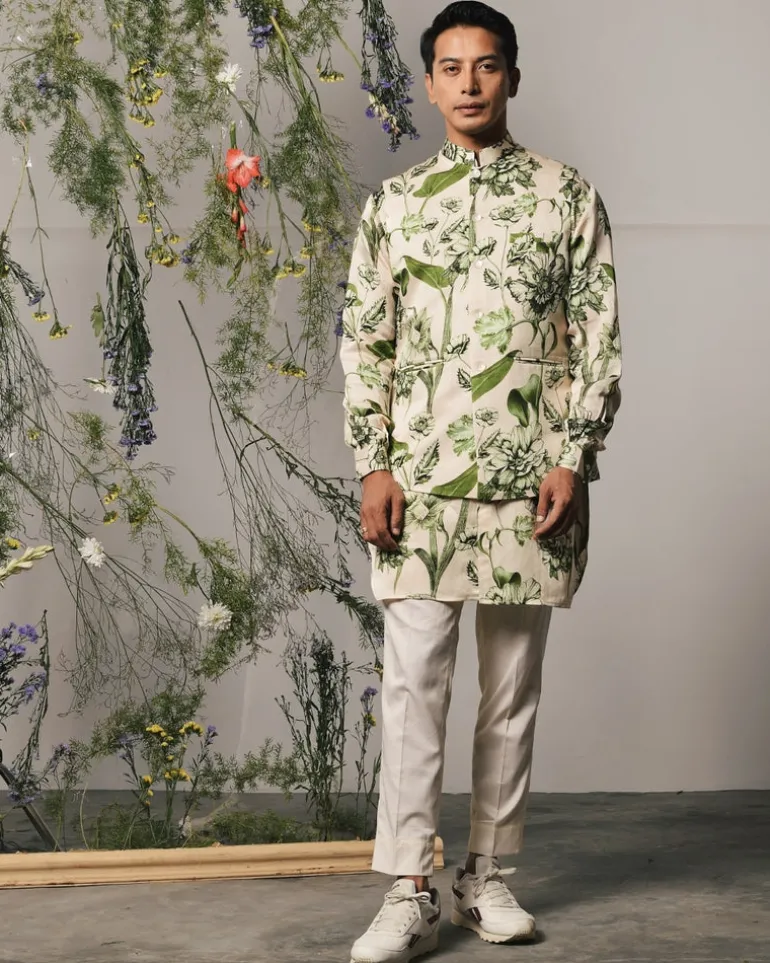 Olive Brava Kurta & Pajama Bandi Set