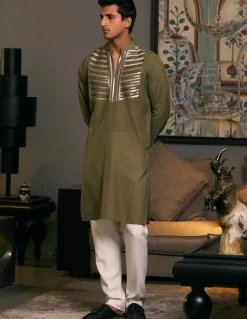 Olive Goe Metallic Kurta Set