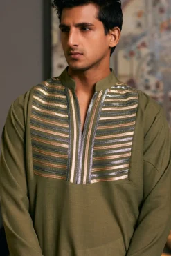 Olive Goe Metallic Kurta Set