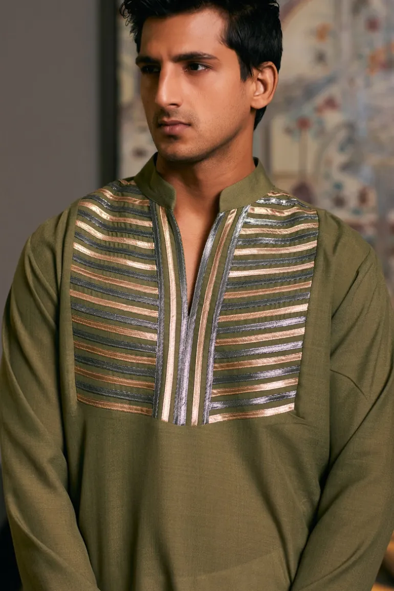 Olive Goe Metallic Kurta Set