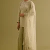 Olive Green Embroidered Georgette Gharara Set