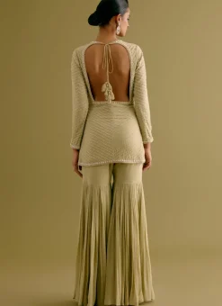 Olive Green Embroidered Georgette Gharara Set