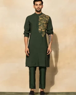 Olive Green Embroidered Kurta Set