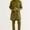 Olive Green Front-Open Dori Embroidered Kurta Set