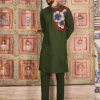 Olive Green One Side Embroidered Kurta Set