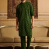 Olive Green Thread & Mirror Embroidered Kurta With Olive Green Pants