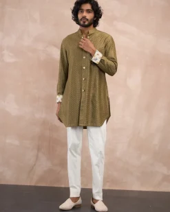 Olive Inara Motif Foe & Sb Kurta Set