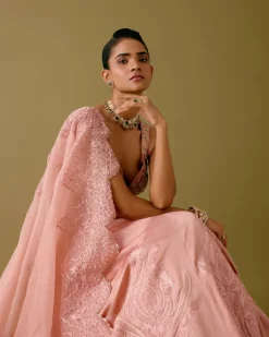 Onion Pink Embroidered Silk Satin Lehenga