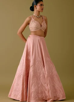 Onion Pink Embroidered Silk Satin Lehenga