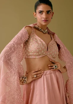 Onion Pink Embroidered Silk Satin Lehenga