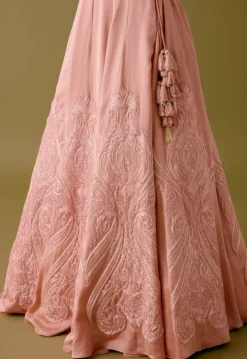 Onion Pink Embroidered Silk Satin Lehenga