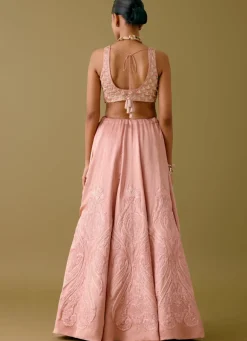Onion Pink Embroidered Silk Satin Lehenga