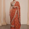Orange And Gold Multithread Ruffle Sari Set