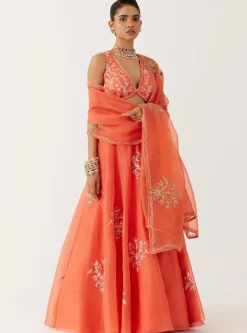 Orange Dori And Sequins Embroidered Lehenga Set