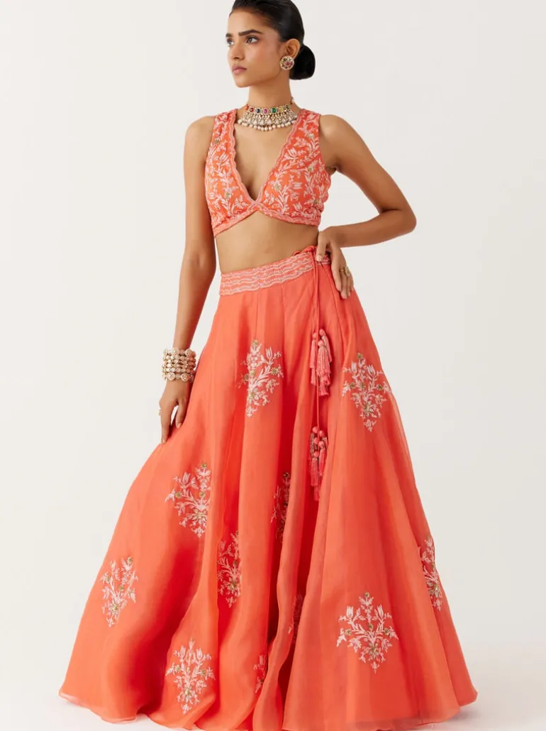 Orange Dori And Sequins Embroidered Lehenga Set