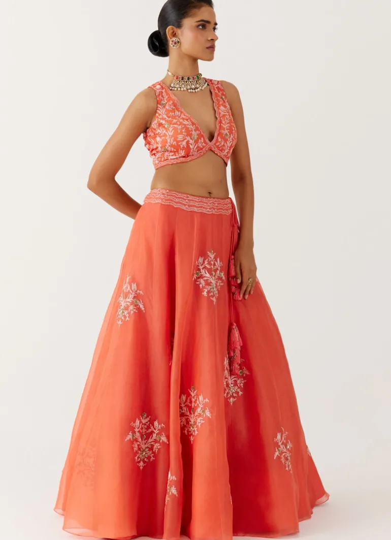 Orange Dori And Sequins Embroidered Lehenga Set