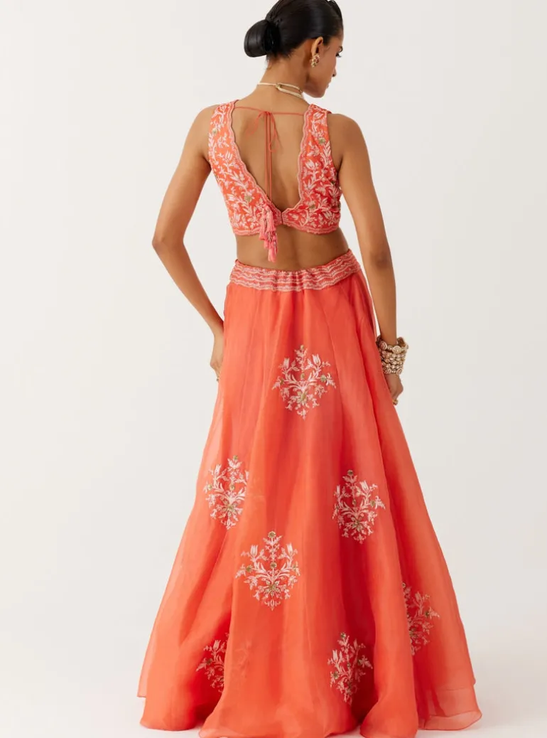 Orange Dori And Sequins Embroidered Lehenga Set