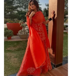 Orange Dori Embroidered Sharara Set