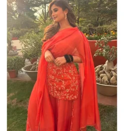Orange Dori Embroidered Sharara Set